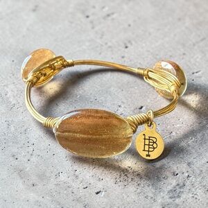 Bourbon & Boweties Gold Wire Bangle Bracelet Amber Glitter Glass Stone Stackable